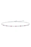 Simona Sterling Silver Round Cubic Zirconia Tennis Anklet In Red