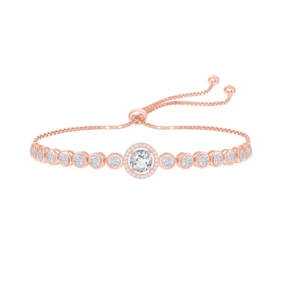 Simona Sterling Silver Round Cz Halo Bezel-set Cz Adjustable Bolo Bracelet In Multi