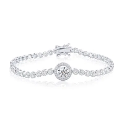 SIMONA STERLING SILVER, ROUND HALO CZ TENNIS BRACELET