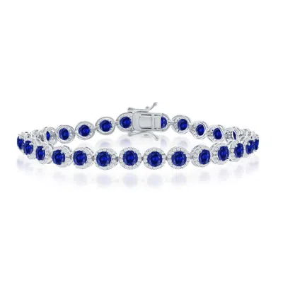 Simona Sterling Silver Round Halo White & Simulated Ruby Linked Bracelet In Red