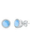Simona Sterling Silver Round Larimar & Cubic Zirconia Halo Stud Earrings In Blue