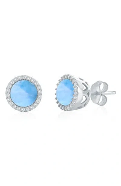 Simona Sterling Silver Round Larimar & Cubic Zirconia Halo Stud Earrings In Blue