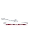Simona Sterling Silver Ruby Cz Bolo Bracelet In Silver