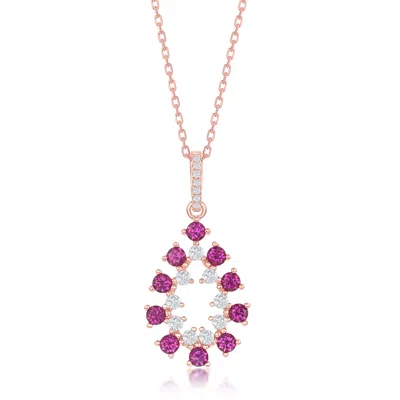 Simona Sterling Silver Ruby Cz Pearshaped Pendant - Rose Gold Plated In Multi