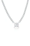 Simona Sterling Silver Square Cubic Zirconia Pendant Tennis Necklace