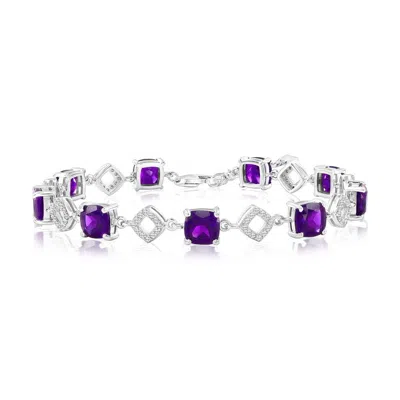 Simona Sterling Silver, Square Gemstone Bracelet In Purple
