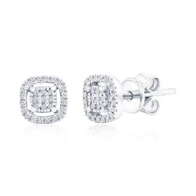 Simona Sterling Silver, Square Halo Diamond Studs
