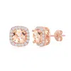 Simona Sterling Silver Square Morganite Cz With White Cz Border Earrings - Rose Gold Plated In Silver