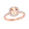 Simona Sterling Silver Square Morganite Cz With White Cz Border Ring - Rose Gold Plated