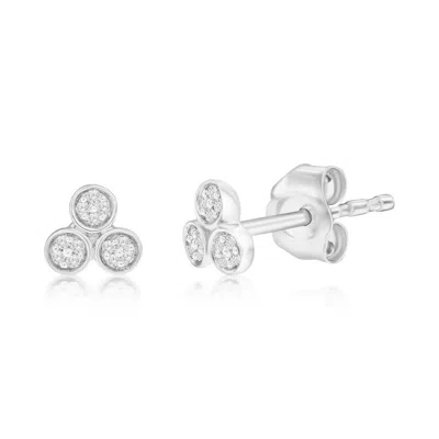 Simona Sterling Silver, Triple Cluster Of Diamond Studs