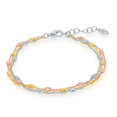 Simona Sterling Silver Triple Strand Oval Beaded Bracelet - Tri Color In Multi