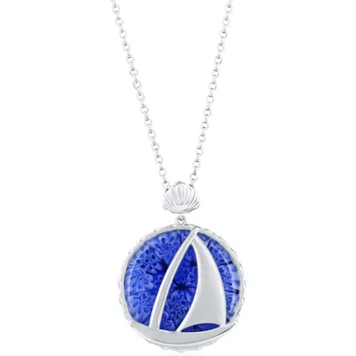 Simona Sterling Silver Venetian Murano Glass Pendant Necklace In Metallic
