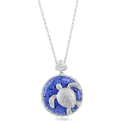 Simona Sterling Silver Venetian Murano Glass Pendant Necklace In Metallic