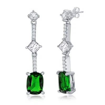 Simona Sterling Silver White & Cushion-cut Cz Earrings - Simulated In Green