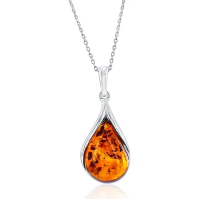 Simona Teardrop Amber Pendant Necklace In Metallic