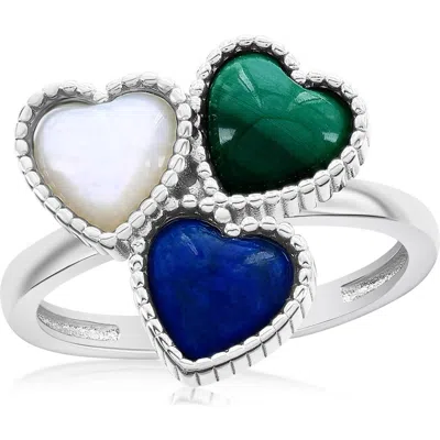 Simona Trio Heart Ring In Lapis/mop/malachite