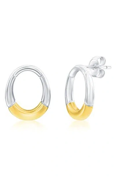 Simona Two-tone Oval Frontal Hoop Earrings In Metallic
