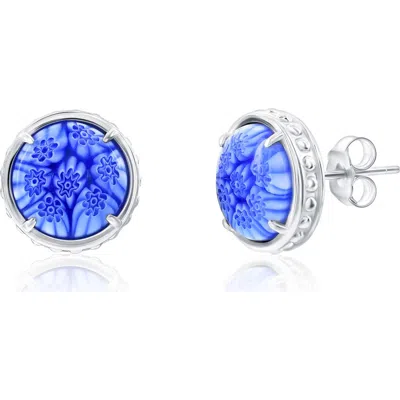 Simona Venetian Murano Sterling Silver Stud Earrings In Blue