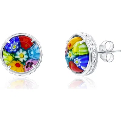 Simona Venetian Murano Sterling Silver Stud Earrings In Multi-color