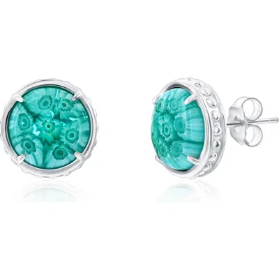 Simona Venetian Murano Sterling Silver Stud Earrings In Turquoise