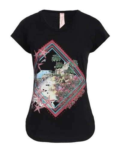 Simona Vignoli Woman T-shirt Black Size 6 Cotton