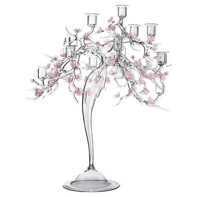 Pre-owned Simone Crestani Blossom Glass With Floral Details Candelabra By  In Gray