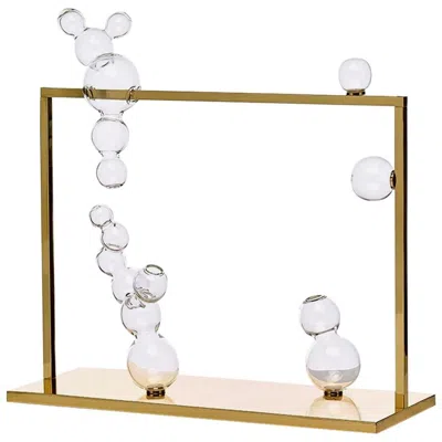 Pre-owned Simone Crestani Bubble Vase Glass Sculpture Large With Brass Frame, Made In Italy In Sand