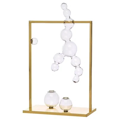 Pre-owned Simone Crestani Bubble Vase Glass Sculpture With Brass Frame, Made In Italy In Sand