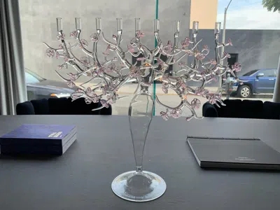 Pre-owned Simone Crestani In Stock In Los Angeles, Cherry Blossom Glass Candleabra,  In Gray