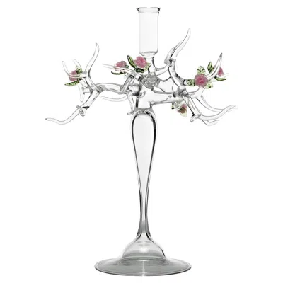Pre-owned Simone Crestani Rose Glass Candlestick By  In Red