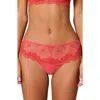 Simone Perele Womens Allure Shorty Embroidered Mesh Briefs Coralia Red In Coralia Red