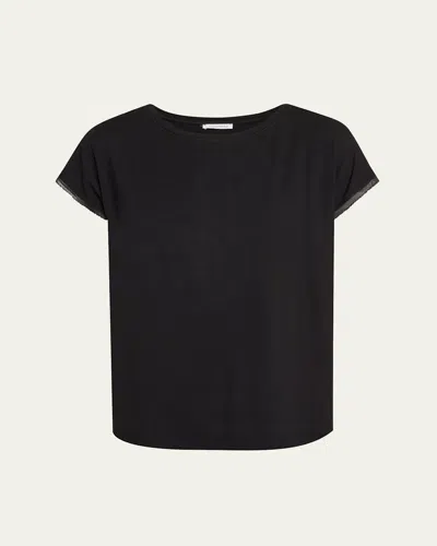Simone Perele Aurore Stretchy Lace-trim T-shirt In Black