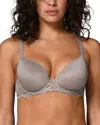 Simone Perele Caresse 3d Plunge Lace Underwire Bra In Grege