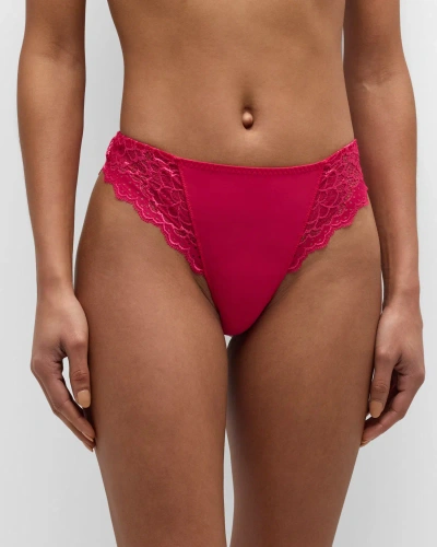 Simone Perele Caresse Lace Mesh Thong In Teaberry Pink