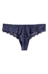 Simone Perele 'caresse' Lace Tanga Briefs In Ink Blue