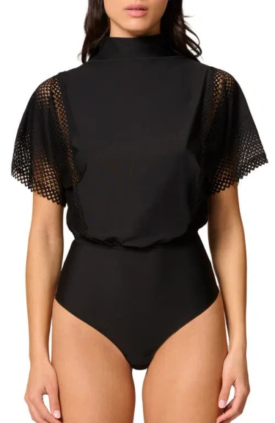 Simone Perele Cassandre Graphic Lace Trim Bodysuit In Black