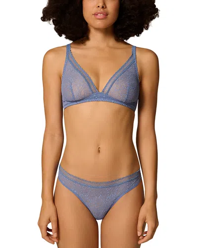 Simone Perele Comete Feather & Fan Lace Thong In Blue