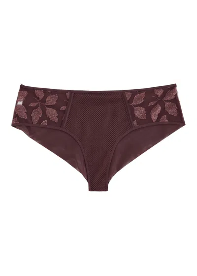 Simone Perele Simone Pérèle Dahlia Floral-embroidered Tulle Briefs In Dark Red