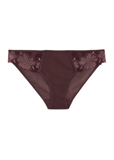 Simone Perele Simone Pérèle Dahlia Floral-embroidered Tulle Briefs In Dark Red