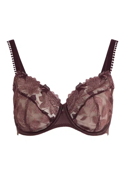 Simone Perele Simone Pérèle Dahlia Floral-embroidered Tulle Underwired Bra In Dark Red