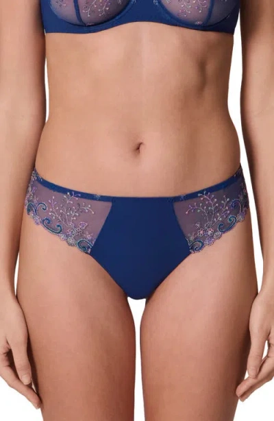 Simone Perele Delice Embroidered Thong In Blue