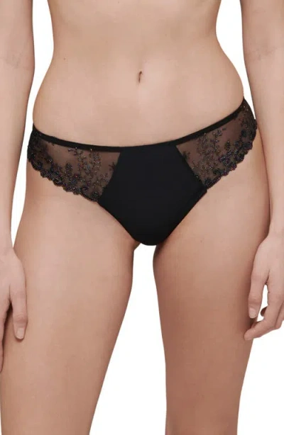 Simone Perele Delice Embroidered Thong In Gem Black