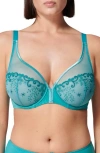 Simone Perele Delice Sheer Underwire Plunge Bra In Atoll Blue