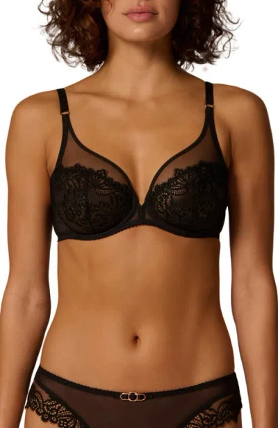 Simone Perele Idole Sheer Underwire Plunge Bra In Black
