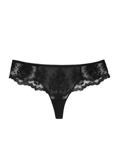 Simone Perele Simone Pérèle Intrigue Embroidered Tulle Thong In Black