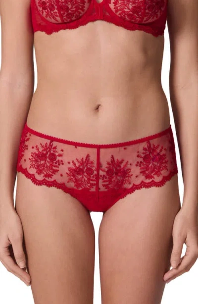 Simone Perele Intrigue Floral Embroidered Boyshorts In Red