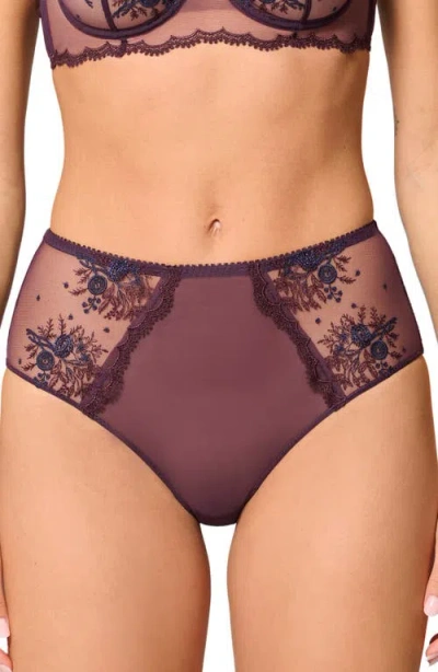 Simone Perele Intrigue Floral Embroidered Briefs In Purple