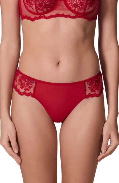 Simone Perele Intrigue Floral Embroidered Tanga In Red