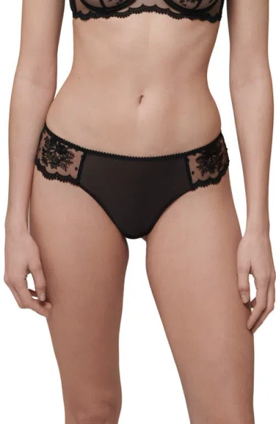 Simone Perele Intrigue Floral Embroidered Tanga In Black