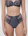 Simone Perele Intrigue Floral Embroidered Briefs In Cinder Blue